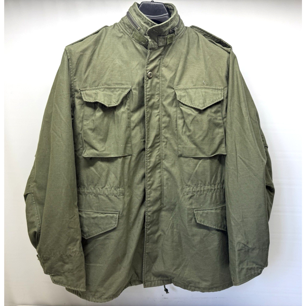 Vintage 80s US Military Cold Weather Field Coat M65 OG-107 Green Medium Long